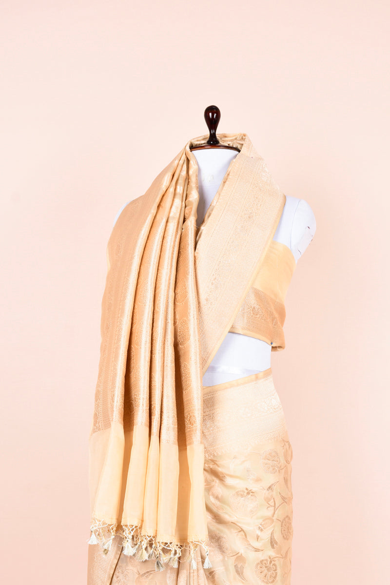 Off White Handwoven Banarasi Silk Saree at Chinaya banaras