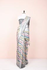 Silver Grey Rangkat Woven Organza Silk Saree By Chinaya Banaras 
