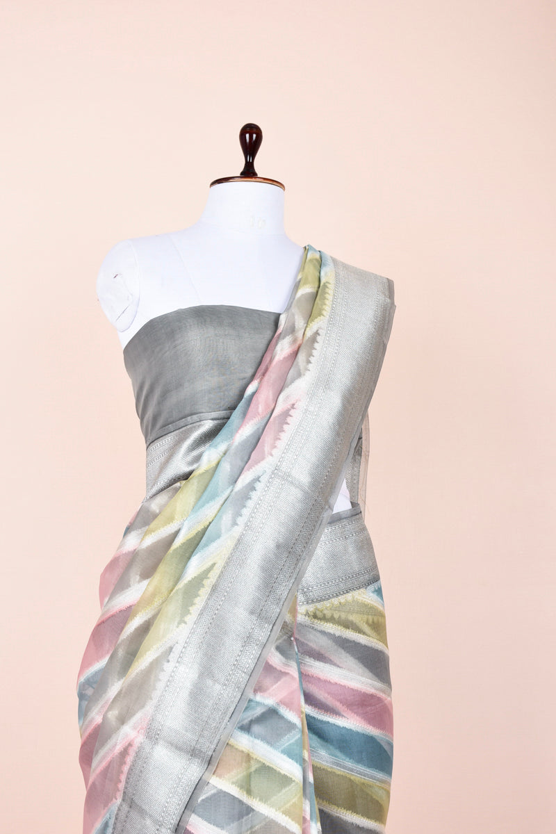 Silver Grey Rangkat Woven Organza Silk Saree
