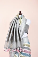 Silver Grey Rangkat Woven Organza Silk Saree