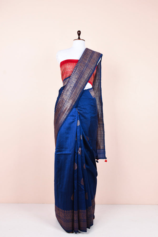 Royal Blue HandWoven Raw Silk Saree By Chinaya Banaras 