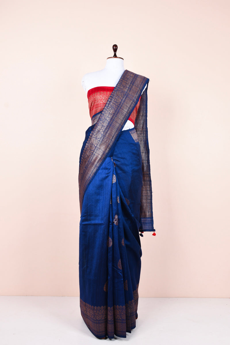 Royal Blue HandWoven Raw Silk Saree By Chinaya Banaras 