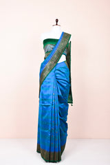 Cobalt Blue Handwoven Raw Silk Saree By Chinaya Banaras 