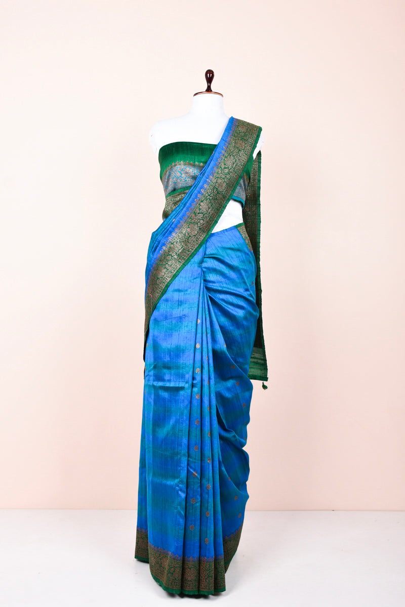 Cobalt Blue Handwoven Raw Silk Saree By Chinaya Banaras 