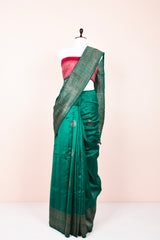 Forest Green Handwoven Raw Silk Saree By Chinaya Banaras 