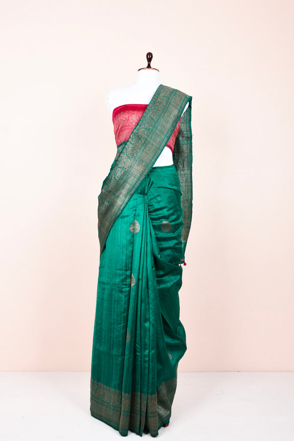 Forest Green Handwoven Raw Silk Saree By Chinaya Banaras 