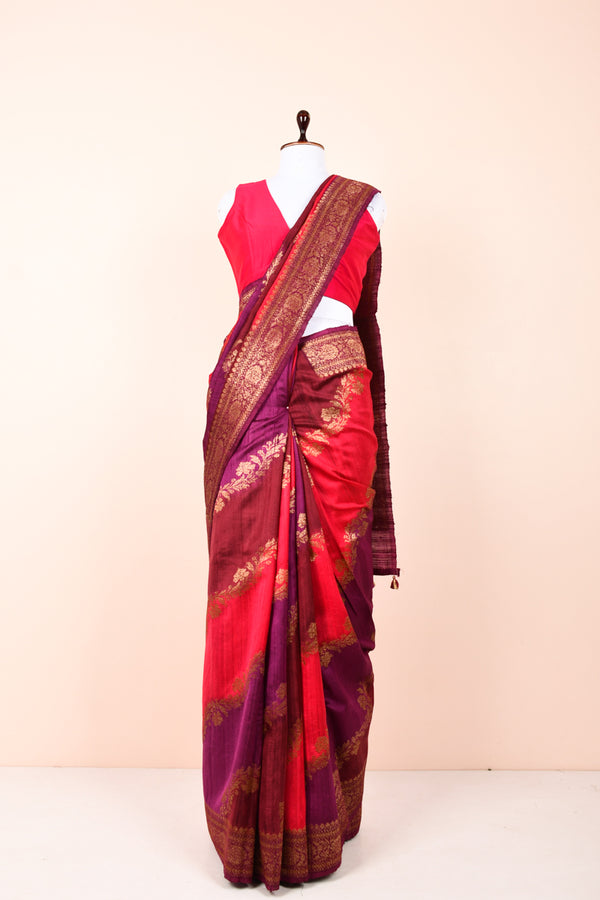Mulberry Pink Rangkat Handwoven Raw Silk Saree By Chinaya banaras 