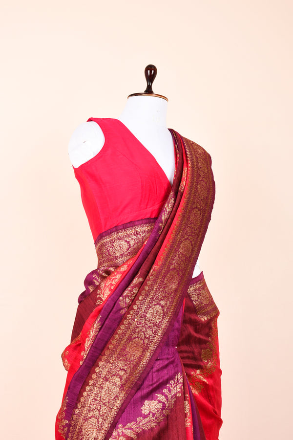 Mulberry Pink Rangkat Handwoven Raw Silk Saree