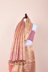 Rose Pink Striped Handwoven Tissue Silk Saree