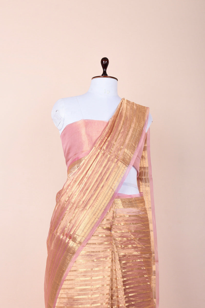 Lilac Striped Handwoven Tissue Silk Saree