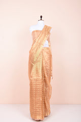 Rose Gold Striped Handwoven Tissue Silk Saree By Chinaya Banaras 