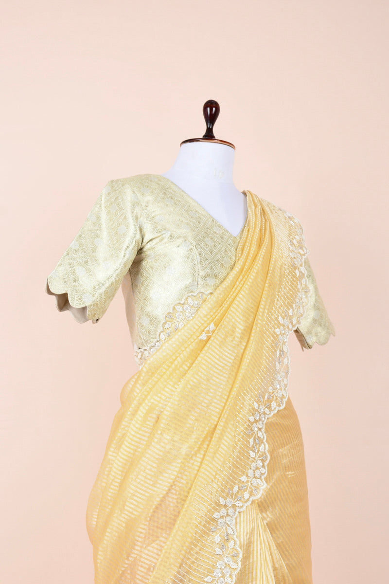 Ratnika Vyas In Butter Yellow Embellished Tissue Silk Saree - Chinaya Banaras