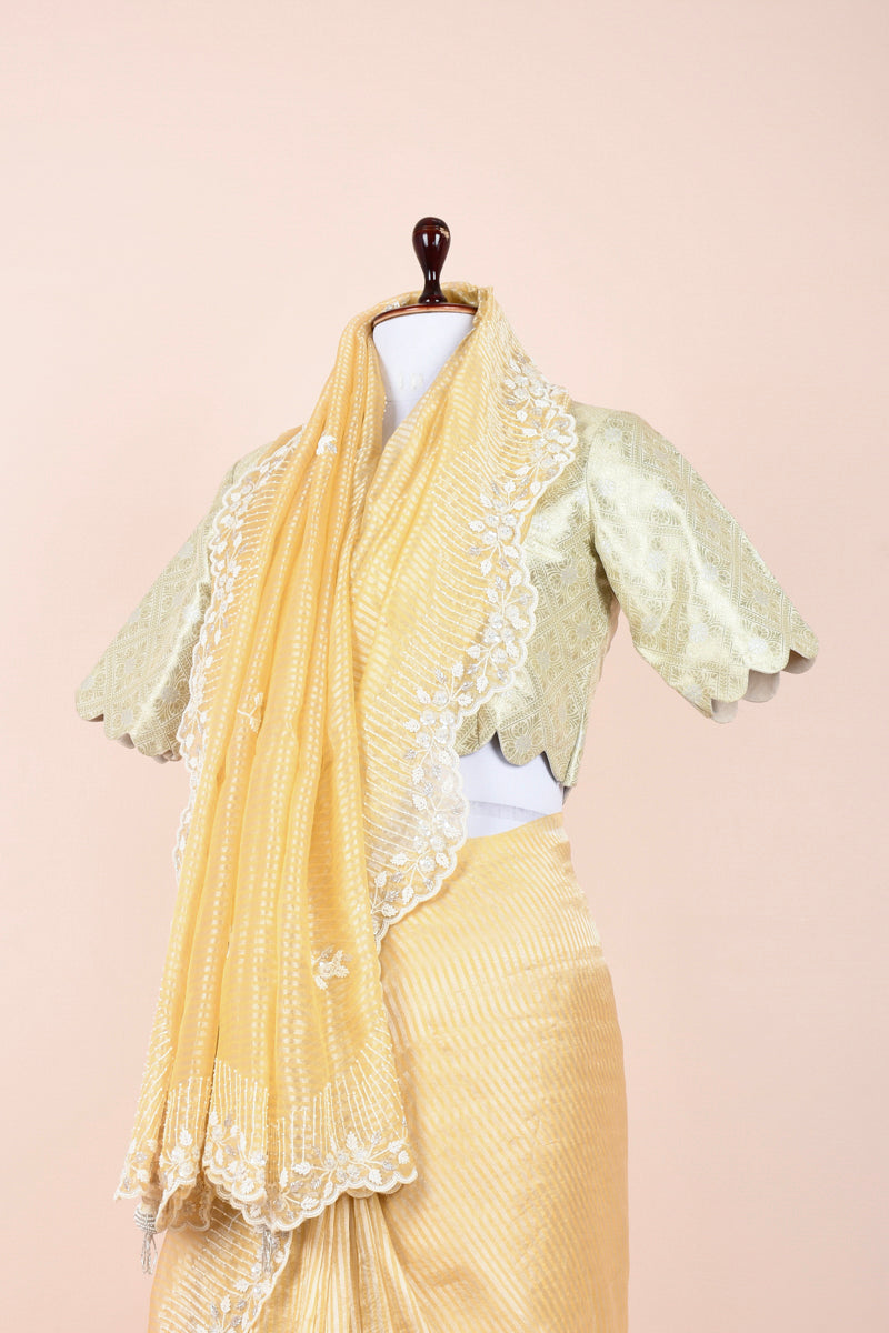 Butter Yellow Embellished Tissue Silk Saree