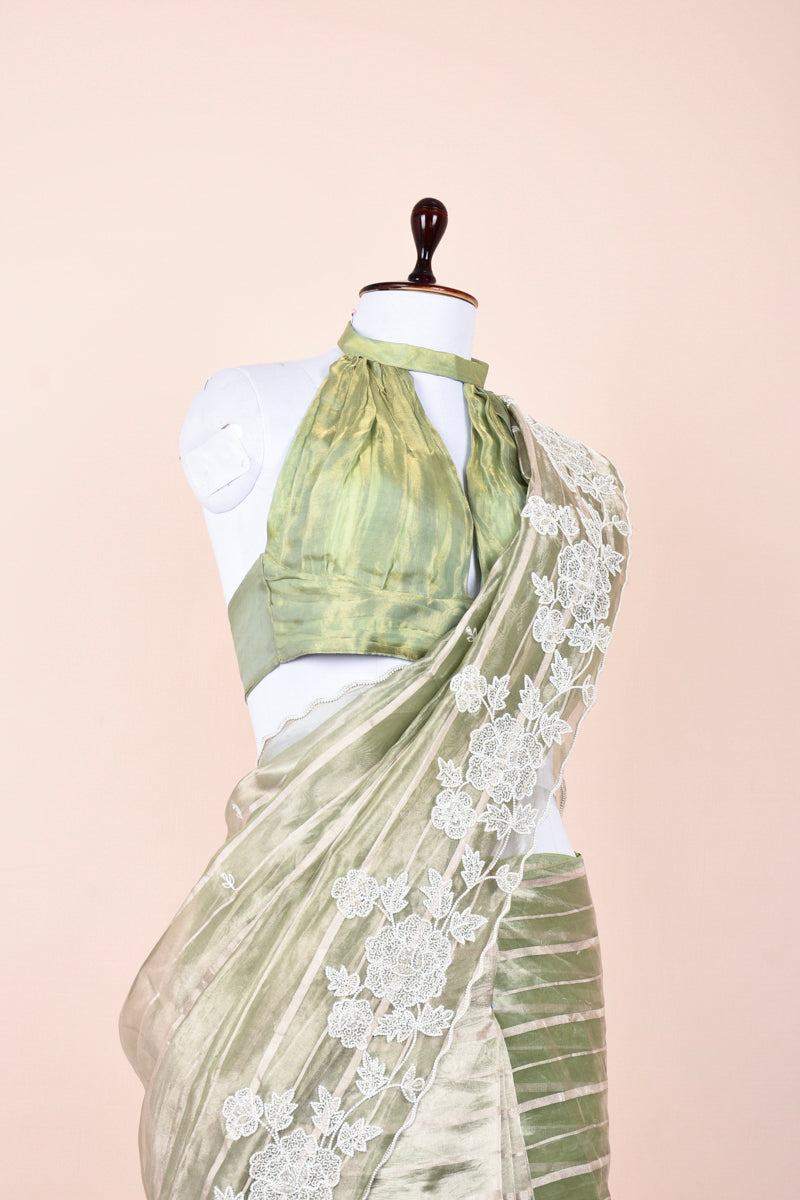 Ratnika Vyas In Sage Green Embellished Tissue Silk Saree