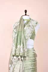 Ratnika Vyas In Sage Green Embellished Tissue Silk Saree - Chinaya Banaras