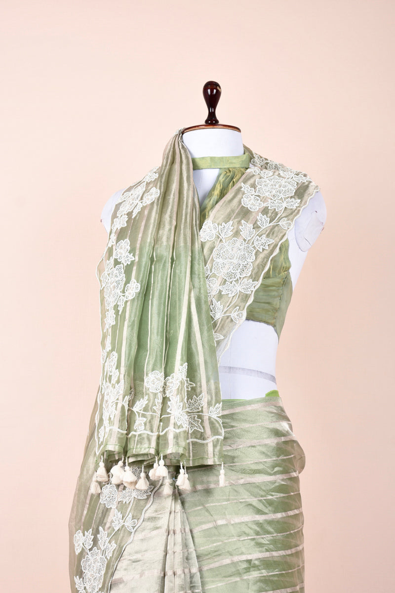Ratnika Vyas In Sage Green Embellished Tissue Silk Saree