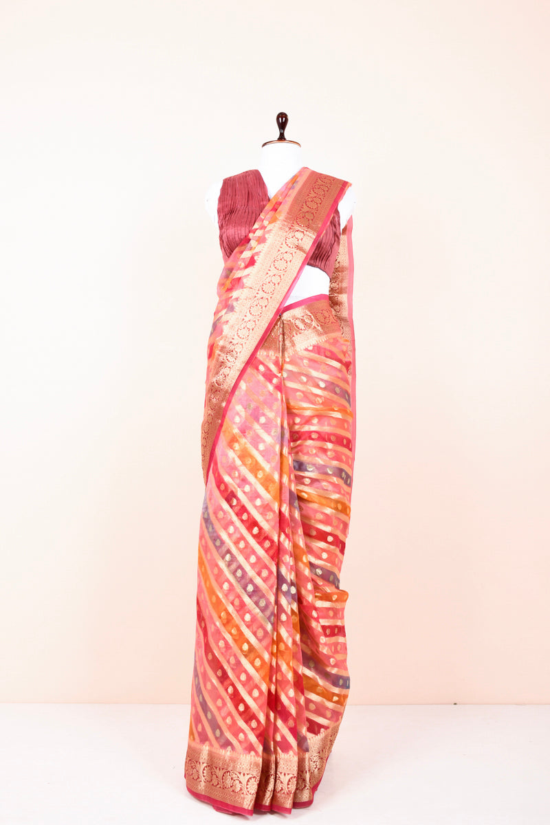 Rust Mauve Rangkat Banarasi Organza Silk Saree At Chinaya Banaras 