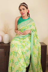 Women In Green Rangkat Georgette Khaddi Silk Saree At Chinaya Banaras