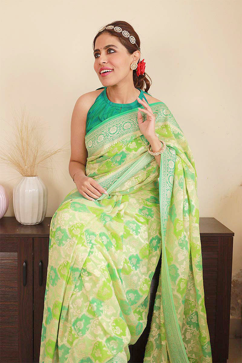 Rangkat Georgette Khaddi Silk Saree by Chinaya Banaras