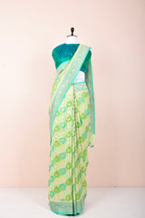 Draped on Dummy Beautifully Sea Foam Green Rangkat Handwoven Georgette Khaddi Silk Saree By Chinaya Banaras 