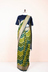 Olive Green Rangkat Handwoven Georgette Khaddi Silk Saree