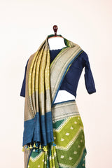 Olive Green Rangkat Handwoven Georgette Khaddi Silk Saree