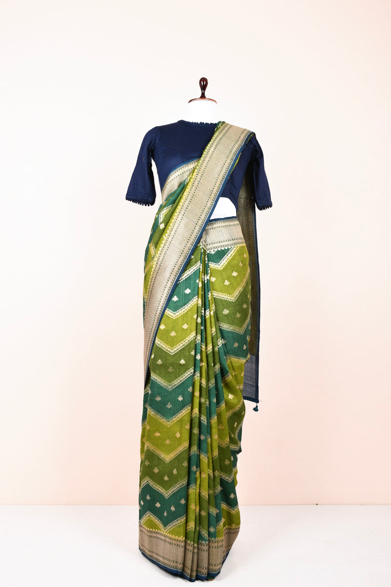 Olive Green Rangkat Handwoven Georgette Khaddi Silk Saree