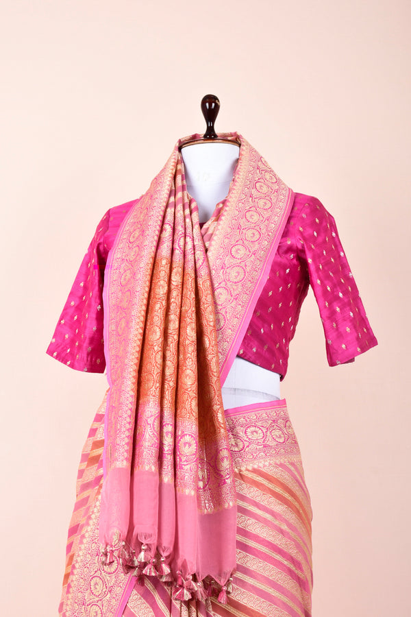 Pastel Pink Rangkat Georgette Khaddi Handloom Banarasi Saree