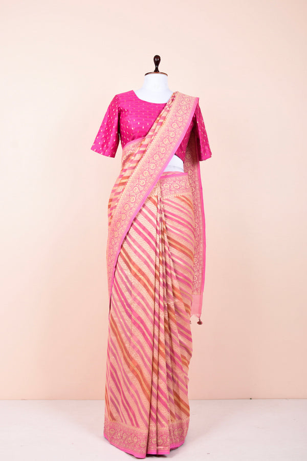 Pastel Pink Rangkat Georgette Khaddi Handloom Banarasi Saree By Chinaya Banaras 