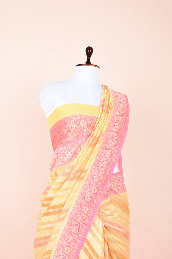 Duckling Yellow Rangkat Handwoven Georgette Khaddi Silk Saree
