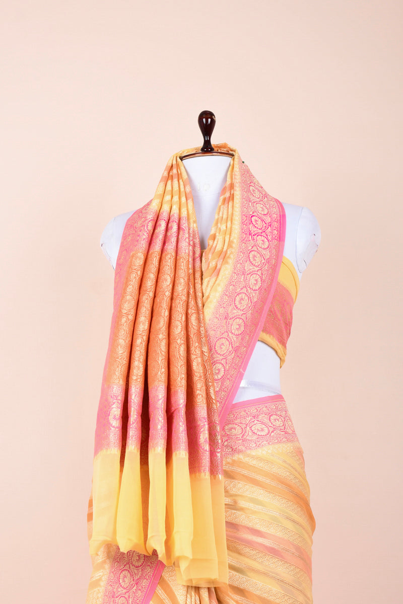 Duckling Yellow Rangkat Handwoven Georgette Khaddi Silk Saree