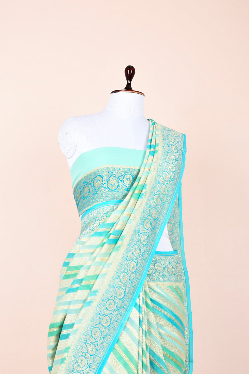 Aqua Blue Rangkat Handwoven Georgette Khaddi Silk Saree