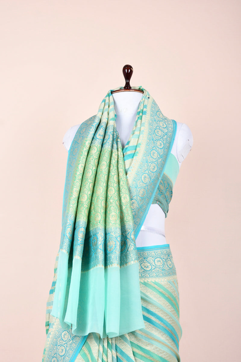 Aqua Blue Rangkat Handwoven Georgette Khaddi Silk Saree