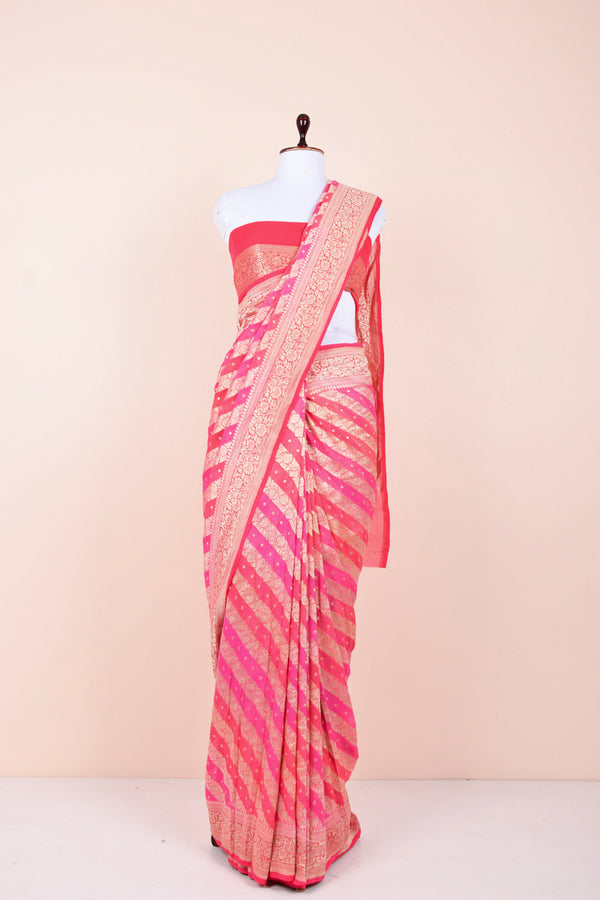 Pink Rangkat Handwoven Georgette Khaddi Silk Saree  By Chinaya Banaras 