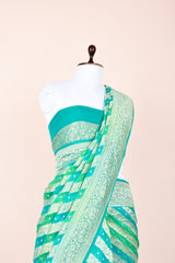 Sea Green Rangkat Handwoven Georgette Khaddi Silk Saree