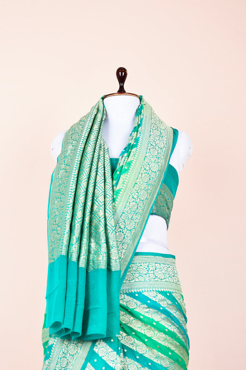 Sea Green Rangkat Handwoven Georgette Khaddi Silk Saree