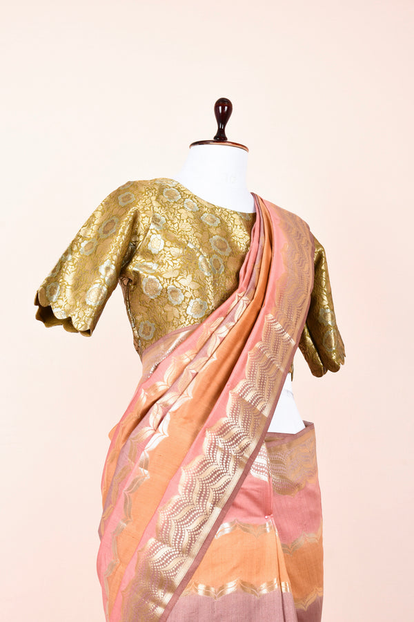 Rust Mauve Rangkat Handwoven Chiniya Silk Saree