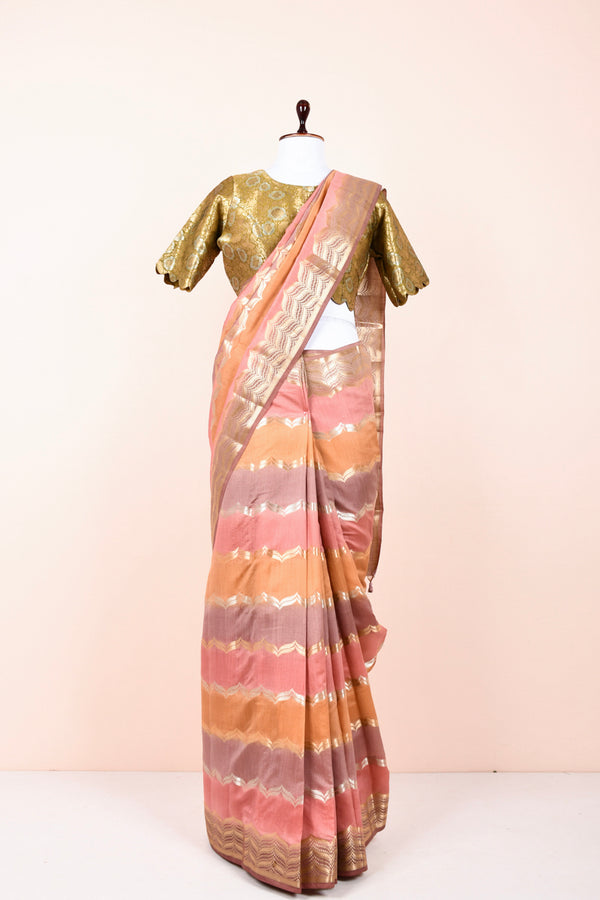 Rust Mauve Rangkat Handwoven Chiniya Silk Saree By Chinaya Banaras 