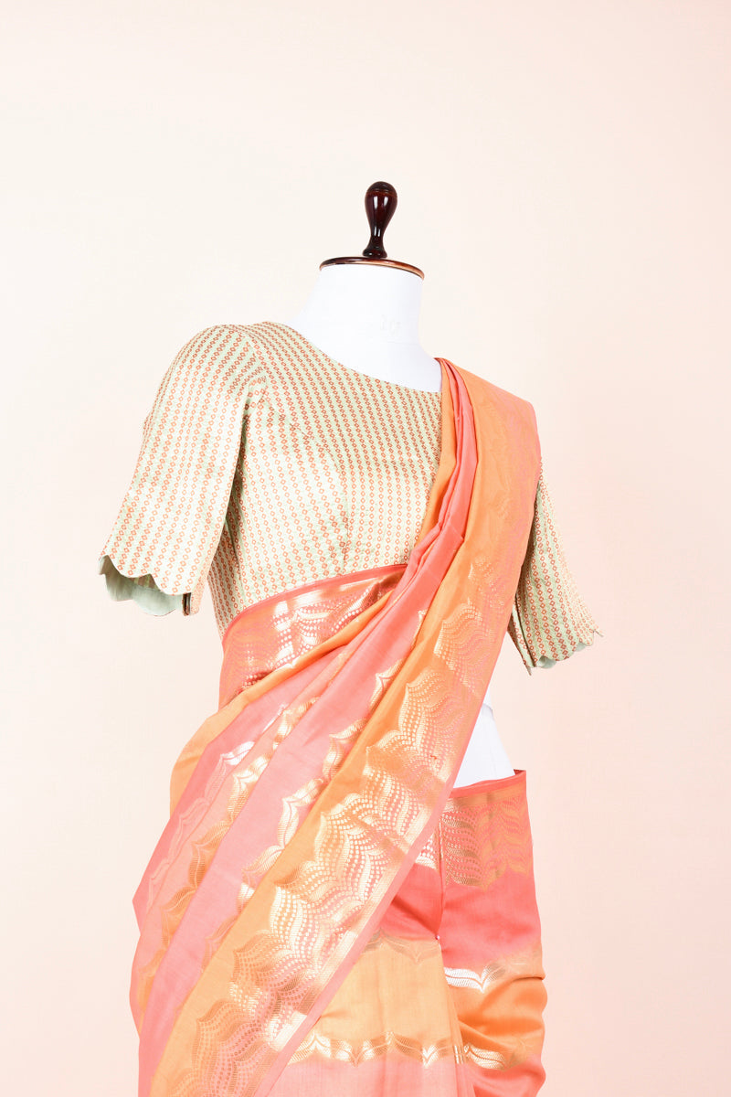 Salmon Peach Rangkat Handwoven Chiniya Silk Saree