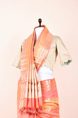 Salmon Peach Rangkat Handwoven Chiniya Silk Saree