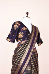Dark Purple Striped Handwoven Chiniya Silk Saree