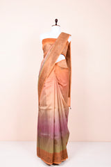 Dusty Peach & Mauve Handwoven Tussar Silk Saree By Chinaya Banaras 