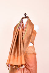 Dusty Peach Shaded Handwoven Tussar Silk Saree