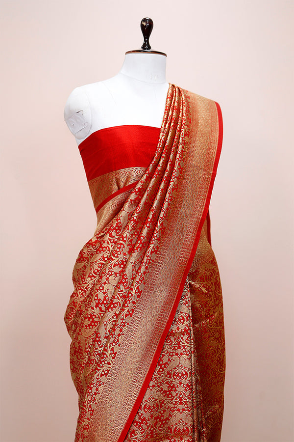 Candy Red Jaal  Woven Casual Silk Saree