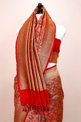 Candy Red Jaal  Woven Casual Silk Saree