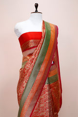 Gladiola Red Shikargah  Woven Casual Silk Saree