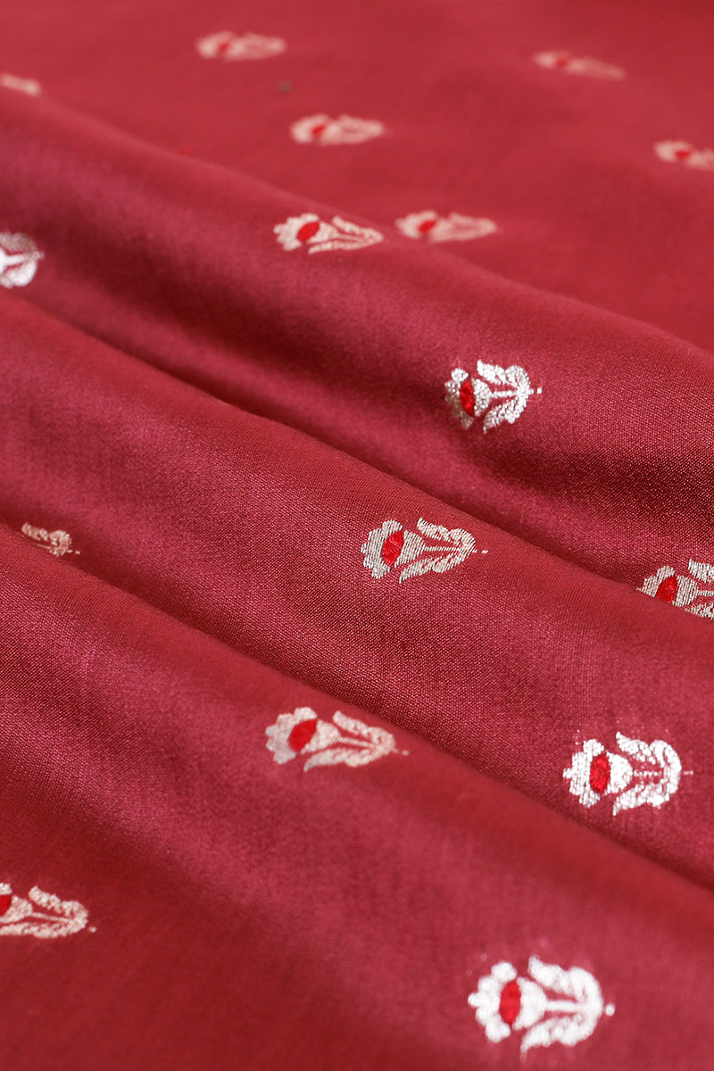 Currant Red Handwoven Mulberry Silk Fabrics zoom view by Chinaya Banaras