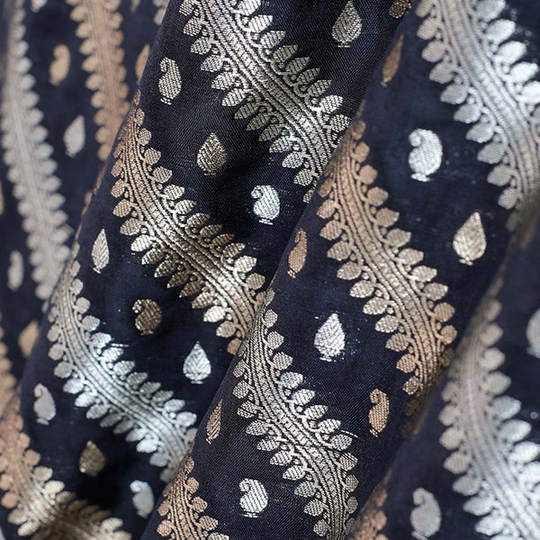Ink Black Handwoven Banarasi Silk Fabric
