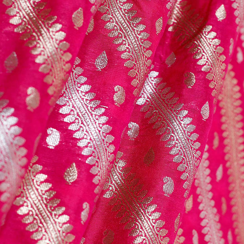 Magenta Pink Handwoven Banarasi Silk Fabric At Chinaya Banaras