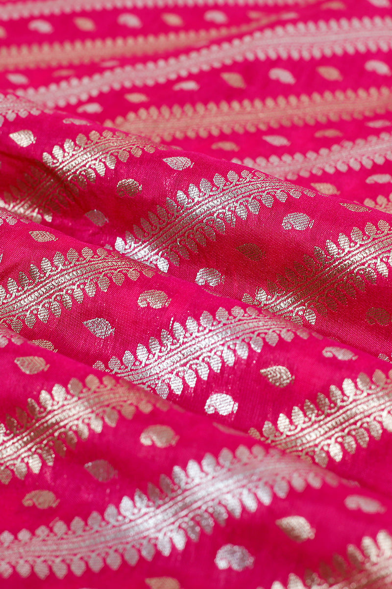 Magenta Pink Handwoven Banarasi Silk Than Dress material zoom view by Chinaya Banaras